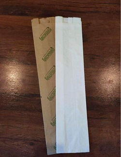 Пакет паперовий саше для багету з білого та бурого крафту